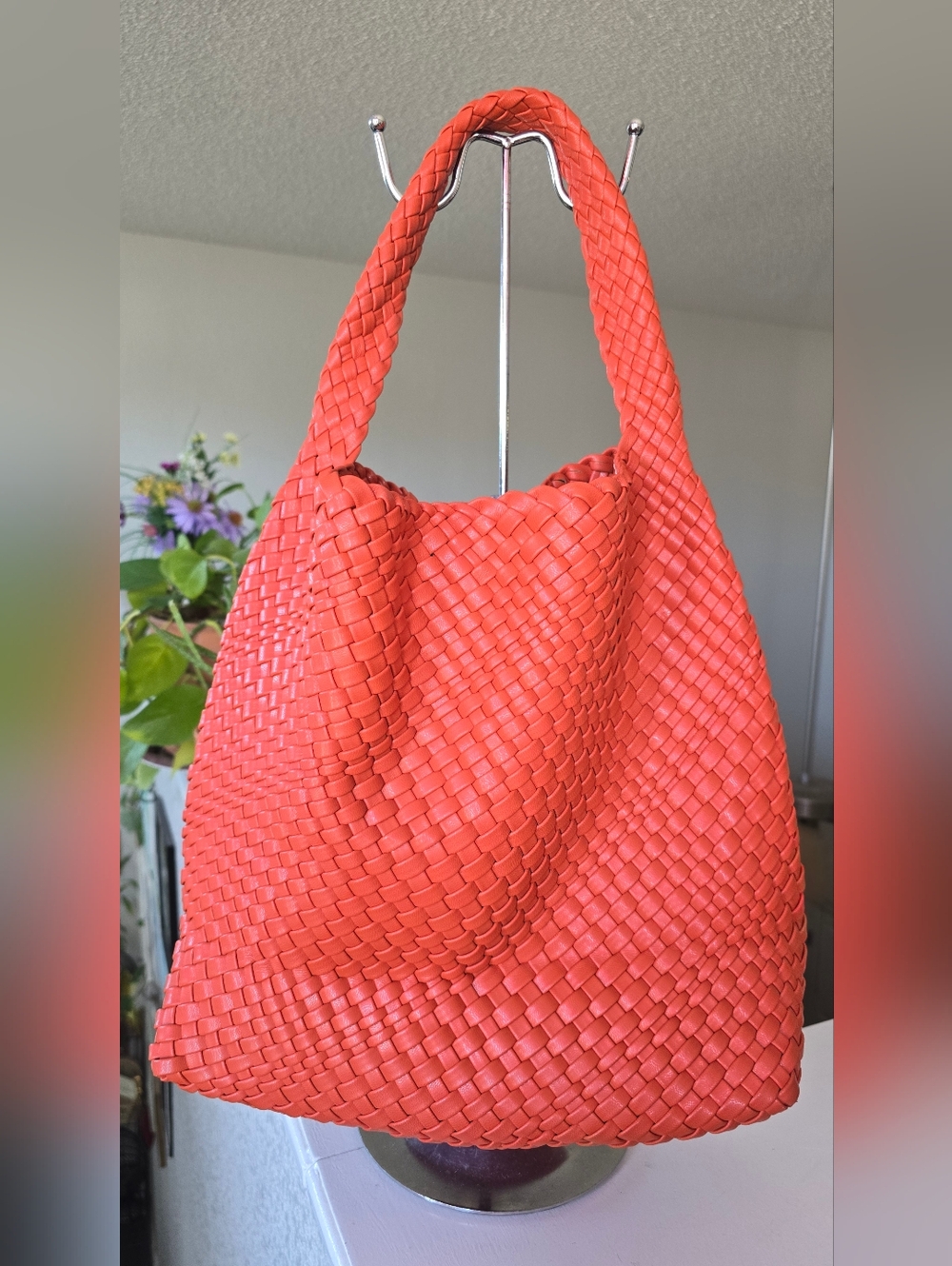 Orange Woven Shoulder Tote Bag in Orange Color